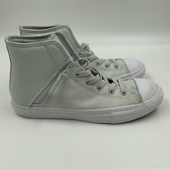 Converse All Star High Top Zipper Silver Glitter Sneakers. Juniors Size 6. - Picture 4 of 8
